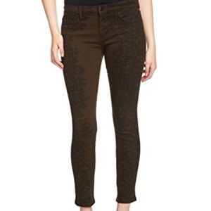 Olive pant with subtle black lace design